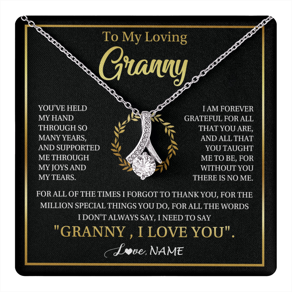 Alluring Beauty Necklace 14K White Gold Finish | 1 | Personalized To My Granny Gifts Necklace From Granddaughter GrandsonGrateful Thank You Granny Birthday Mothers Day Jewelry Customized Gift Box Message Card | teecentury