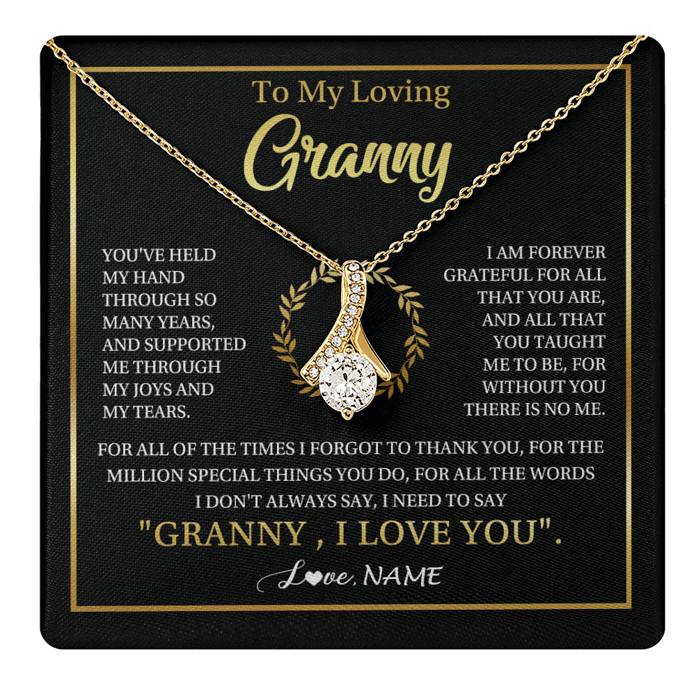 Alluring Beauty Necklace 18K Yellow Gold Finish | 1 | Personalized To My Granny Gifts Necklace From Granddaughter GrandsonGrateful Thank You Granny Birthday Mothers Day Jewelry Customized Gift Box Message Card | teecentury