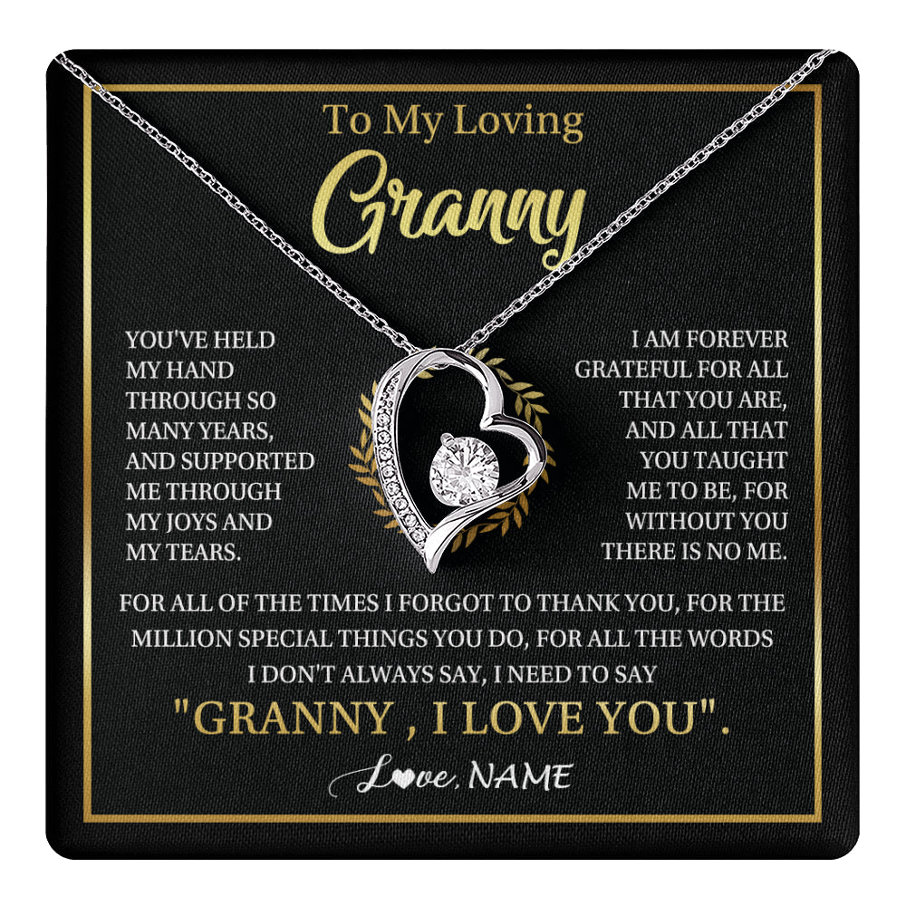 Forever Love Necklace 14K White Gold Finish | 1 | Personalized To My Granny Gifts Necklace From Granddaughter GrandsonGrateful Thank You Granny Birthday Mothers Day Jewelry Customized Gift Box Message Card | teecentury