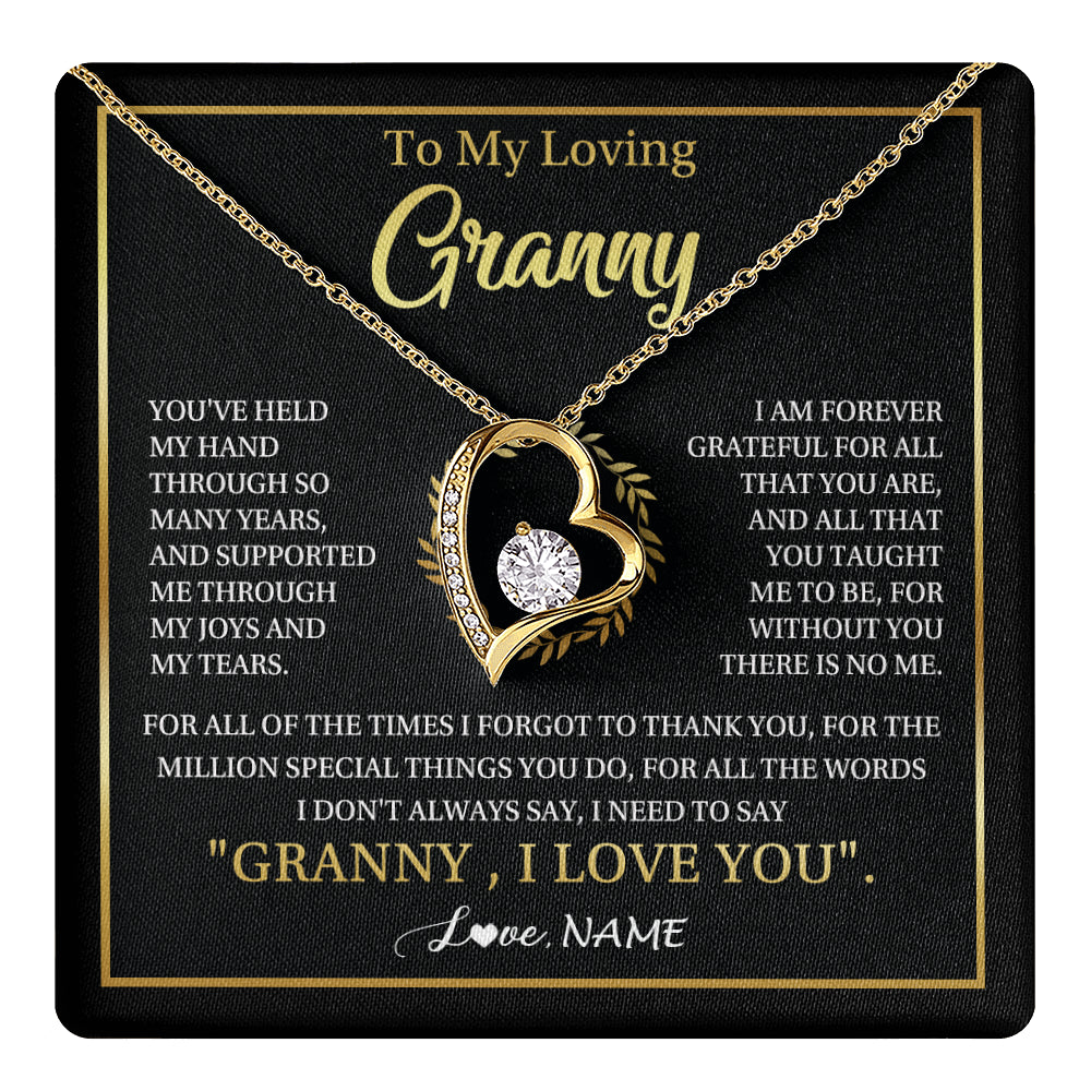 Forever Love Necklace 18K Yellow Gold Finish | 1 | Personalized To My Granny Gifts Necklace From Granddaughter GrandsonGrateful Thank You Granny Birthday Mothers Day Jewelry Customized Gift Box Message Card | teecentury