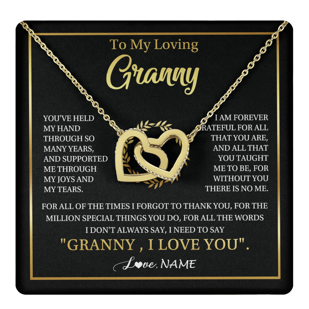 Interlocking Hearts Necklace 18K Yellow Gold Finish | 1 | Personalized To My Granny Gifts Necklace From Granddaughter GrandsonGrateful Thank You Granny Birthday Mothers Day Jewelry Customized Gift Box Message Card | teecentury