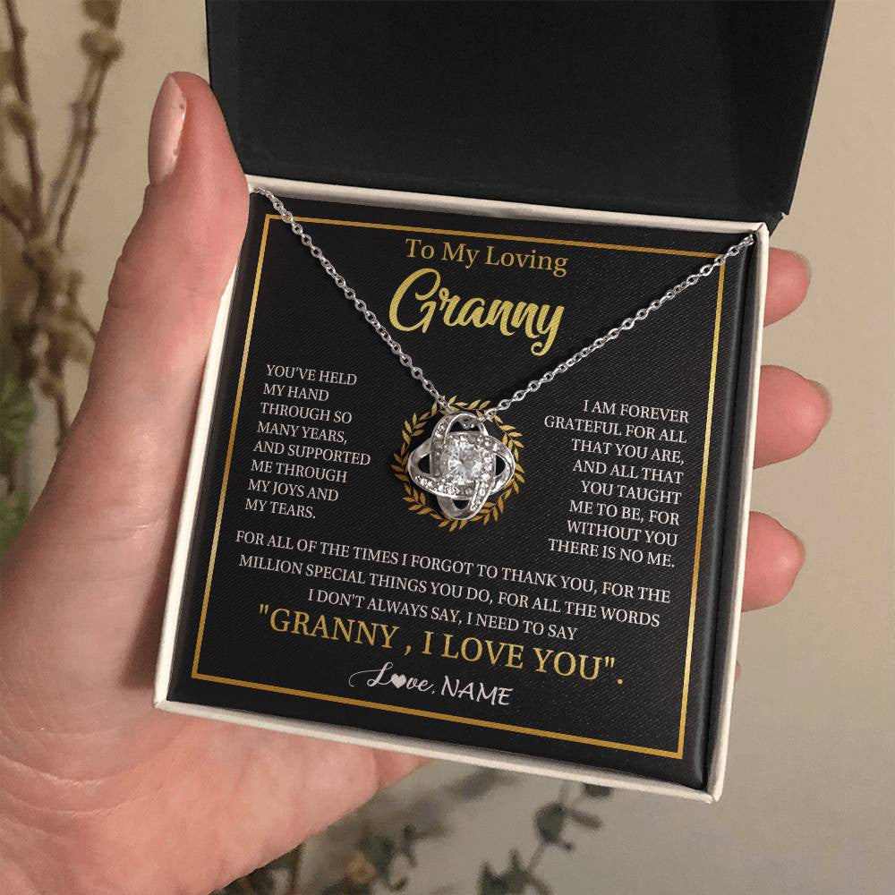 Love Knot Necklace 14K White Gold Finish | 2 | Personalized To My Granny Gifts Necklace From Granddaughter GrandsonGrateful Thank You Granny Birthday Mothers Day Jewelry Customized Gift Box Message Card | teecentury