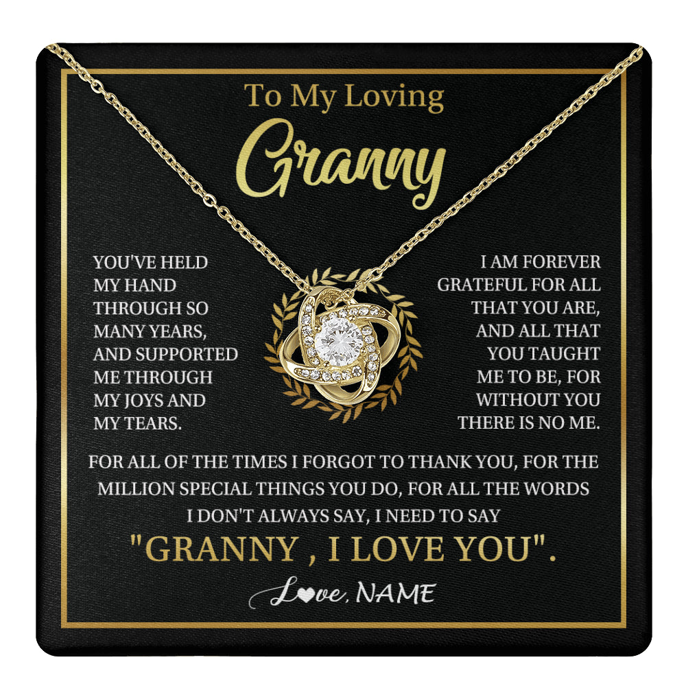 Love Knot Necklace 18K Yellow Gold Finish | 1 | Personalized To My Granny Gifts Necklace From Granddaughter GrandsonGrateful Thank You Granny Birthday Mothers Day Jewelry Customized Gift Box Message Card | teecentury