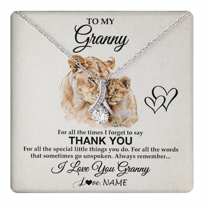 Alluring Beauty Necklace 14K White Gold Finish | 1 | Personalized To My Granny Necklace From Granddaughter Thank You Lion Granny Gift For Mothers Day Birthday Gift Christmas For Granny Gift Box Message Card | teecentury