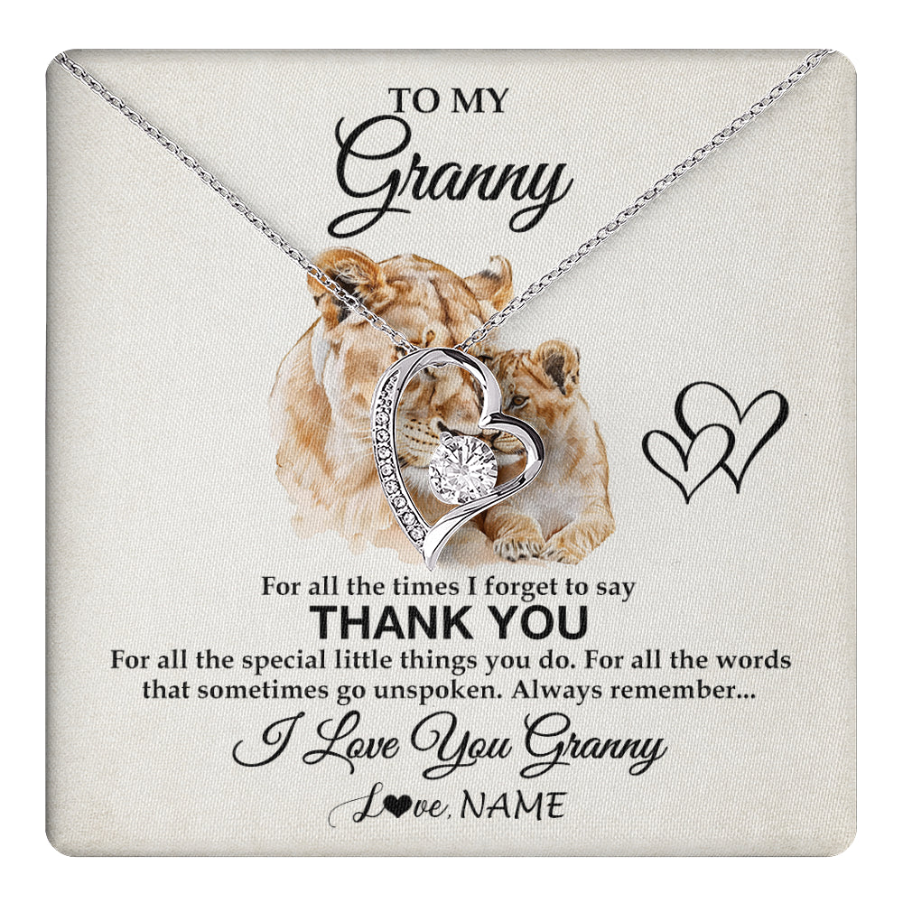 Forever Love Necklace 14K White Gold Finish | 1 | Personalized To My Granny Necklace From Granddaughter Thank You Lion Granny Gift For Mothers Day Birthday Gift Christmas For Granny Gift Box Message Card | teecentury