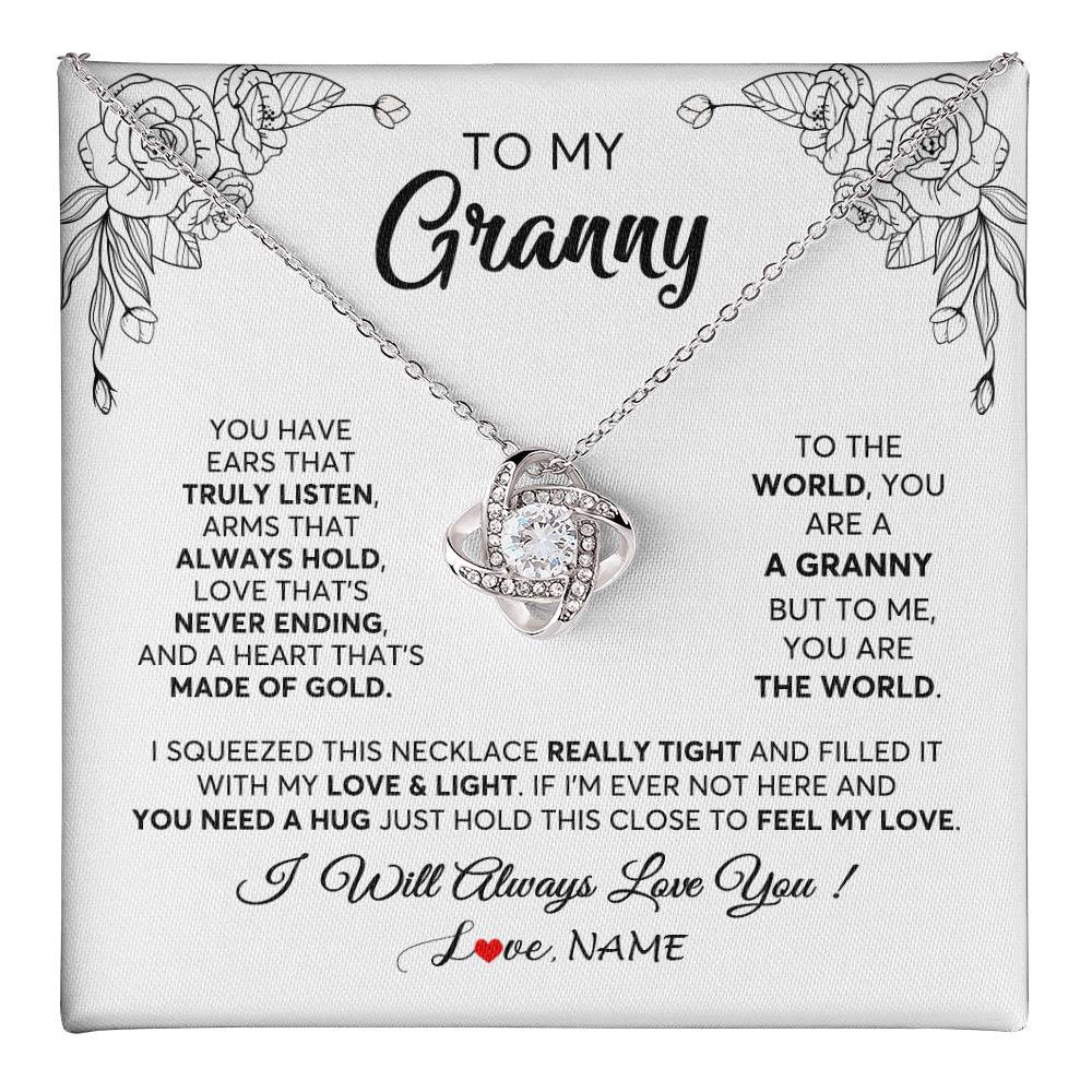 Love Knot Necklace 14K White Gold Finish | 1 | Personalized To My Granny Necklace From Grandkids Granddaughter Hold This Close Feel My Love Granny Birthday Mothers Day Customized Gift Box Message Card | teecentury
