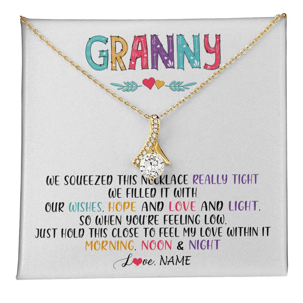 Alluring Beauty Necklace 18K Yellow Gold Finish | 1 | Personalized To My Granny Necklace From Grandkids Granddaughter We Squeezed This Necklace Granny Birthday Mothers Day Customized Gift Box Message Card | teecentury