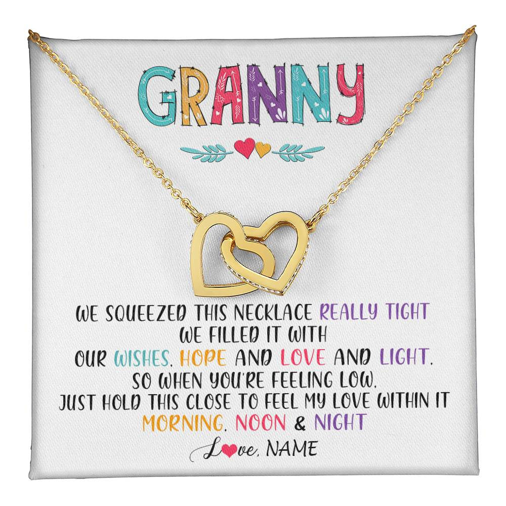 Interlocking Hearts Necklace 18K Yellow Gold Finish | 1 | Personalized To My Granny Necklace From Grandkids Granddaughter We Squeezed This Necklace Granny Birthday Mothers Day Customized Gift Box Message Card | teecentury