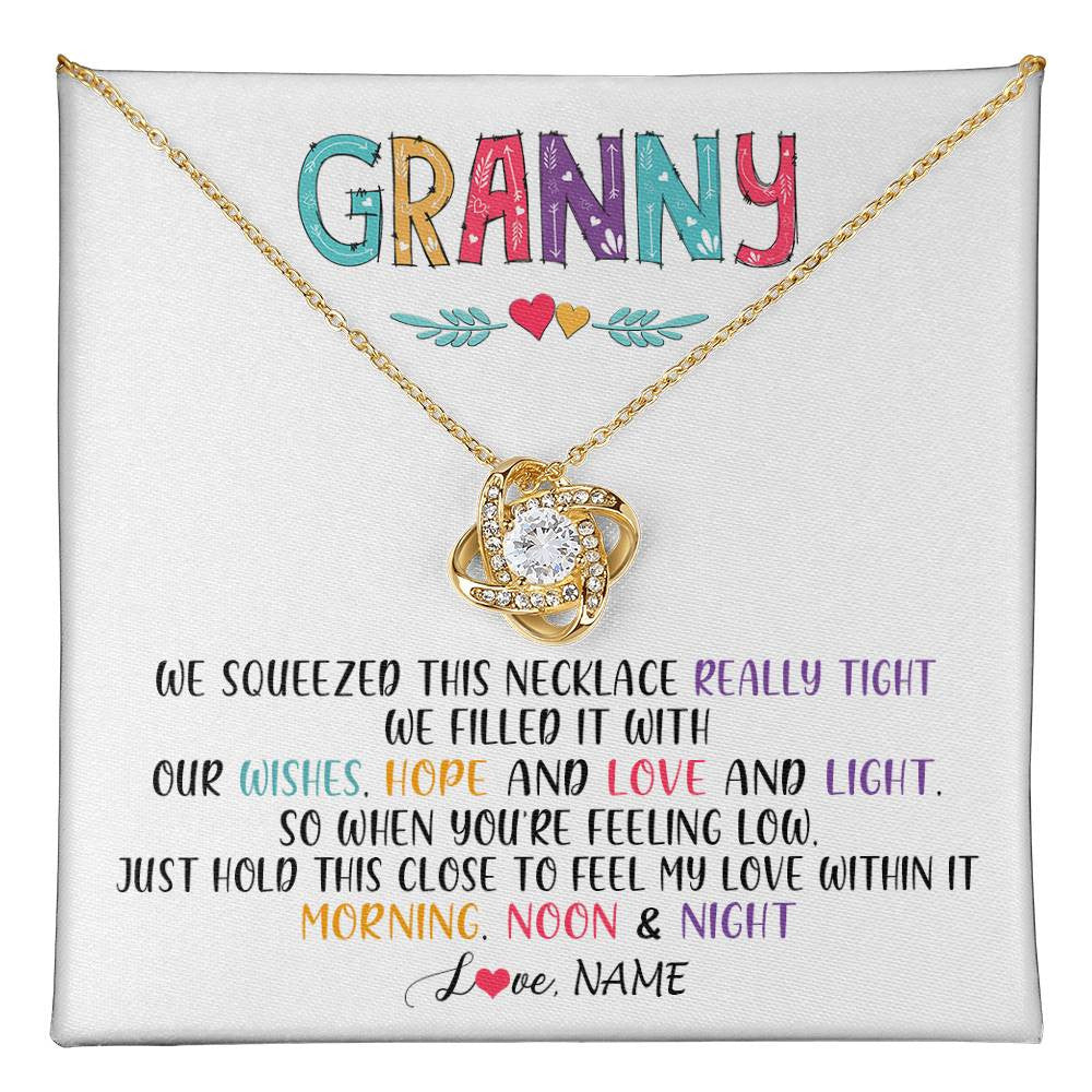 Love Knot Necklace 18K Yellow Gold Finish | 1 | Personalized To My Granny Necklace From Grandkids Granddaughter We Squeezed This Necklace Granny Birthday Mothers Day Customized Gift Box Message Card | teecentury