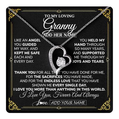 Forever Love Necklace 14K White Gold Finish | 1 | Personalized To My Granny Necklace Gifts Meaningful Gift To Granny From Granddaughter Without You There Is No Me Mothers Day Birthday Gift Box Message Card | https://teecentury.