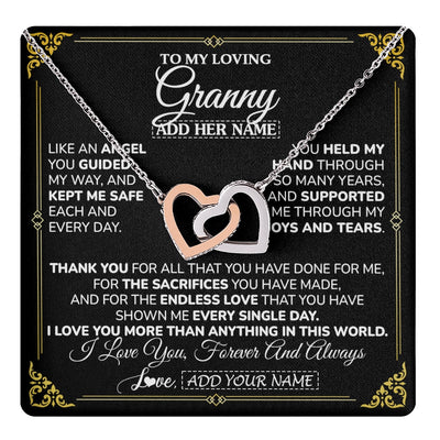 Interlocking Hearts Necklace Stainless Steel & Rose Gold Finish | 1 | Personalized To My Granny Necklace Gifts Meaningful Gift To Granny From Granddaughter Without You There Is No Me Mothers Day Birthday Gift Box Message Card | https://teecentury.