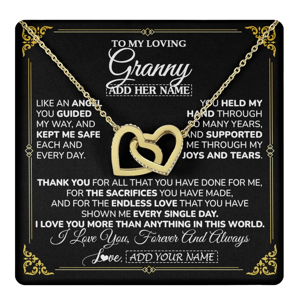 Interlocking Hearts Necklace 18K Yellow Gold Finish | 1 | Personalized To My Granny Necklace Gifts Meaningful Gift To Granny From Granddaughter Without You There Is No Me Mothers Day Birthday Gift Box Message Card | https://teecentury.