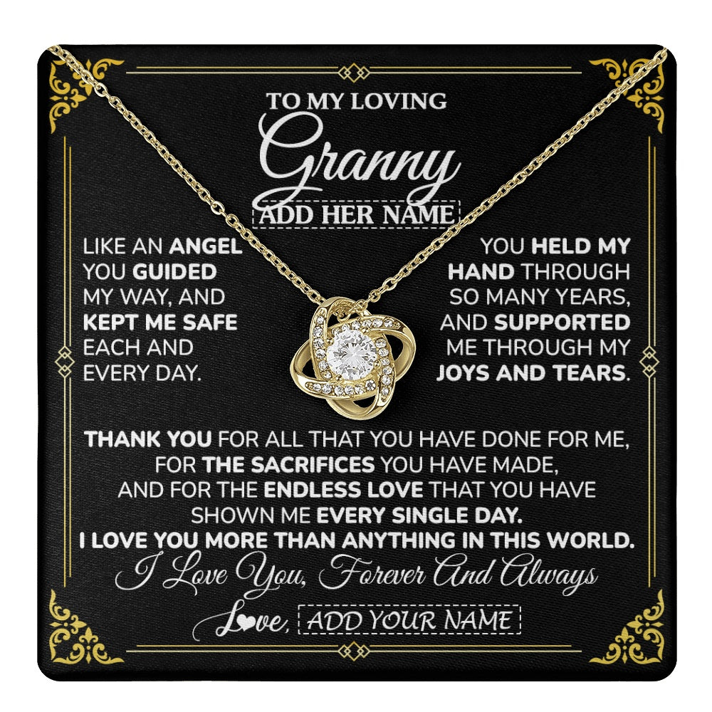 Love Knot Necklace 18K Yellow Gold Finish | 1 | Personalized To My Granny Necklace Gifts Meaningful Gift To Granny From Granddaughter Without You There Is No Me Mothers Day Birthday Gift Box Message Card | https://teecentury.