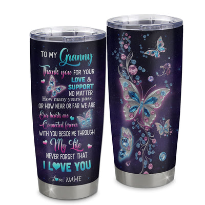 Personalized To My Granny Tumbler From Grandkids Granddaughter Butterfly Thank You For Your Love Granny Gift Birthday Mothers Day Christmas Custom Travel Mug | teecentury