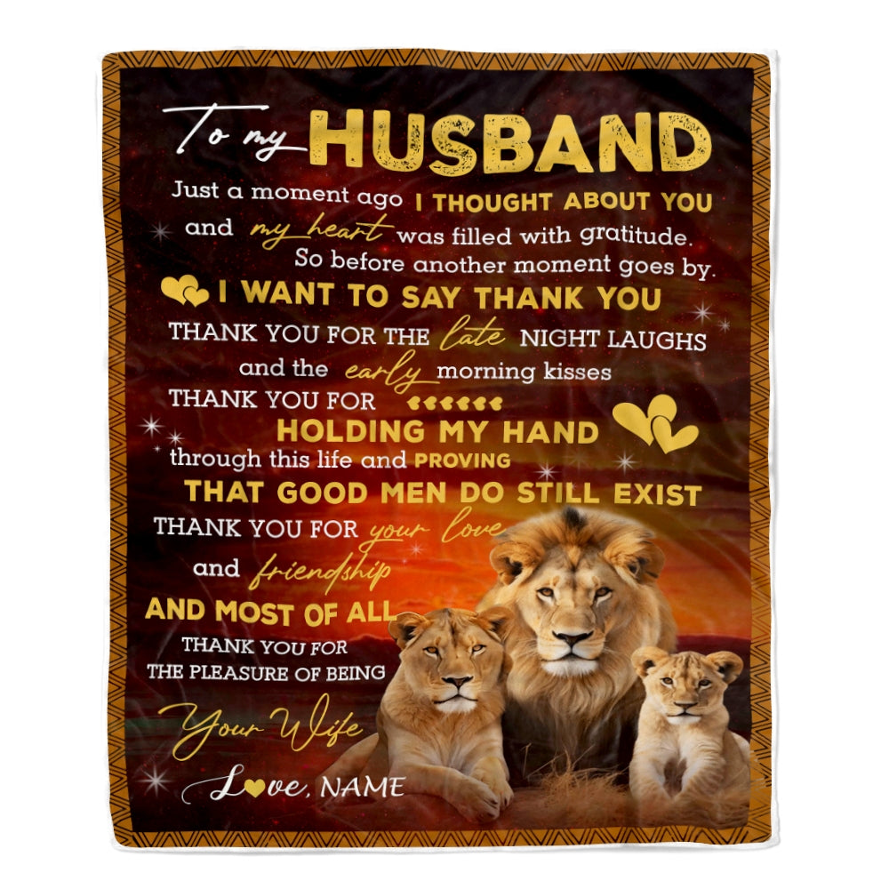 Personalized To My Husband Blanket From Wife Thank you For Your Love Couple Lion Husband Anniversary Valentines Day Wedding Christmas Fleece Throw Blanket Blanket | Teecentury.com