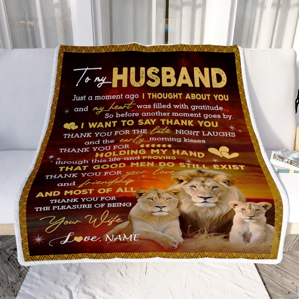 Personalized To My Husband Blanket From Wife Thank you For Your Love Couple Lion Husband Anniversary Valentines Day Wedding Christmas Fleece Throw Blanket Blanket | Teecentury.com