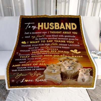 Personalized To My Husband Blanket From Wife Thank you For Your Love Couple Lion Husband Anniversary Valentines Day Wedding Christmas Fleece Throw Blanket Blanket | Teecentury.com