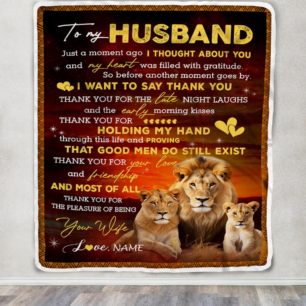 Personalized To My Husband Blanket From Wife Thank you For Your Love Couple Lion Husband Anniversary Valentines Day Wedding Christmas Fleece Throw Blanket Blanket | Teecentury.com