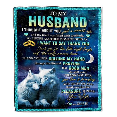 Personalized To My Husband Blanket From Wife Wolf Thank You Holding My Hand Husband Wedding Anniversary Valentines Day Christmas Customized Fleece Blanket | teecentury