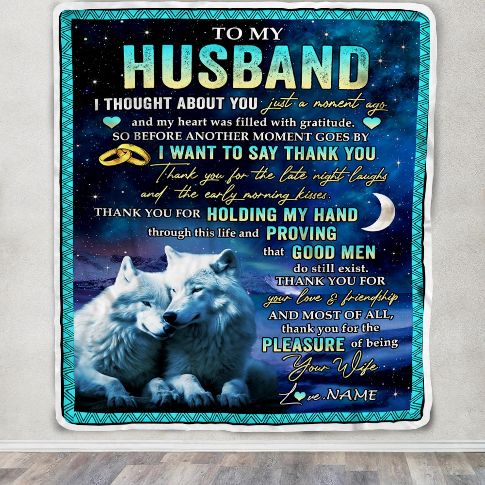 Personalized To My Husband Blanket From Wife Wolf Thank You Holding My Hand Husband Wedding Anniversary Valentines Day Christmas Customized Fleece Blanket | teecentury