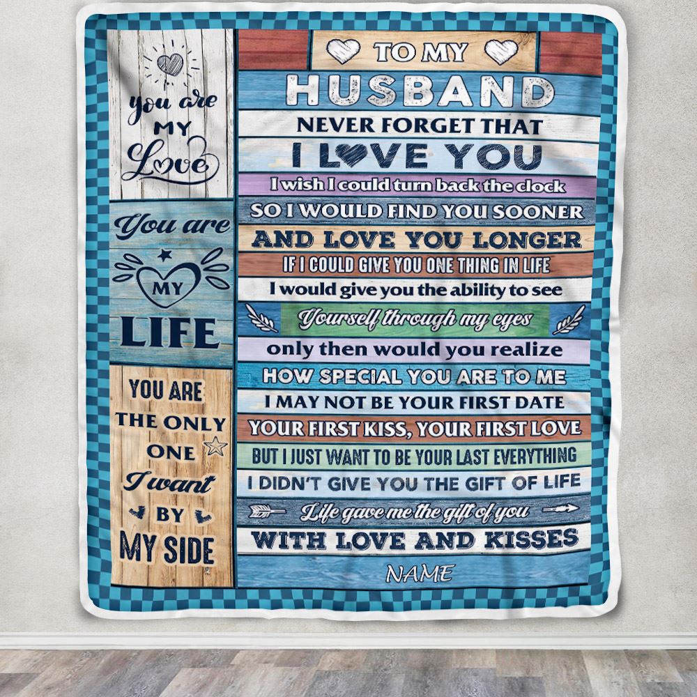 Personalized To My Husband Blanket From Wife Wood I Love You Husband Birthday Anniversary Romantic Valentines Day Christmas Customized Fleece Throw Blanket | teecentury