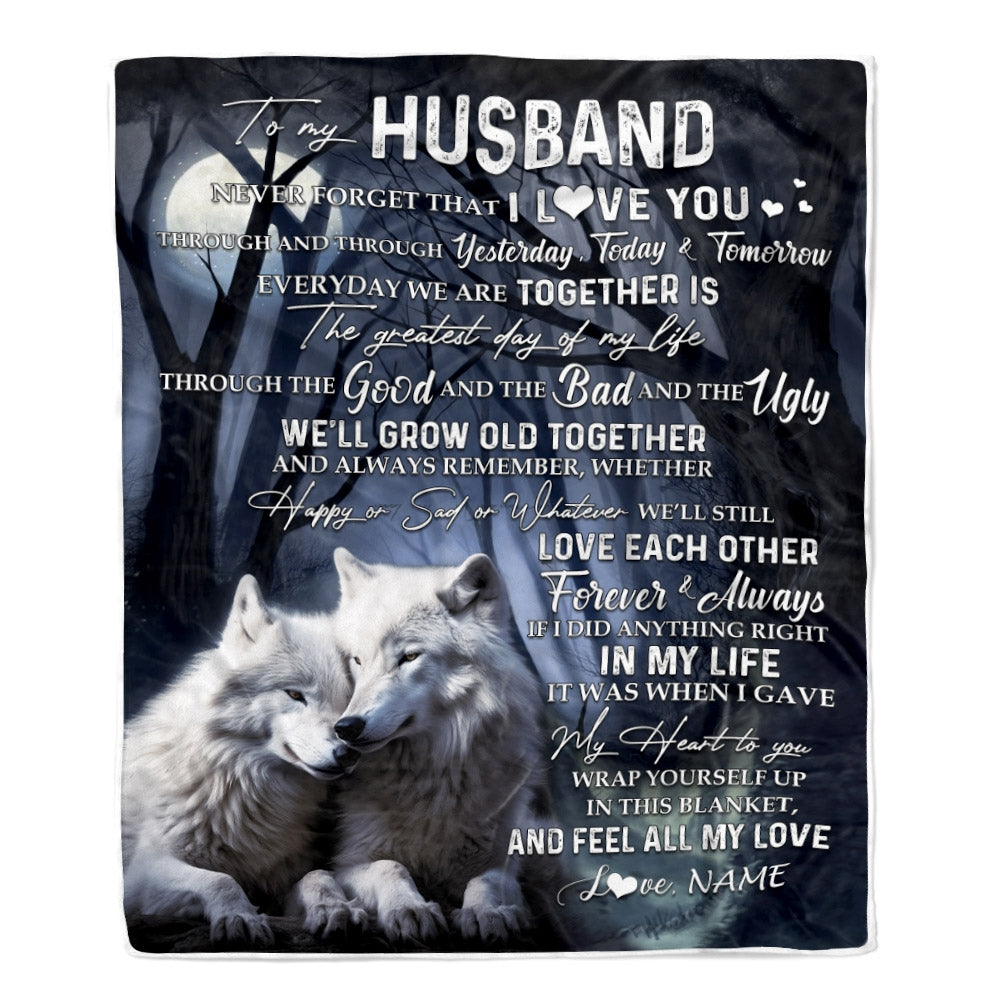 Personalized To My Husband Blankets From Wife Wolf Never Forget That I Love You Husband Birthday Wedding Anniversary Christmas Customized Fleece Blanket Blanket | Teecentury.com
