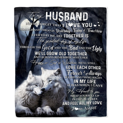 Personalized To My Husband Blankets From Wife Wolf Never Forget That I Love You Husband Birthday Wedding Anniversary Christmas Customized Fleece Blanket Blanket | Teecentury.com