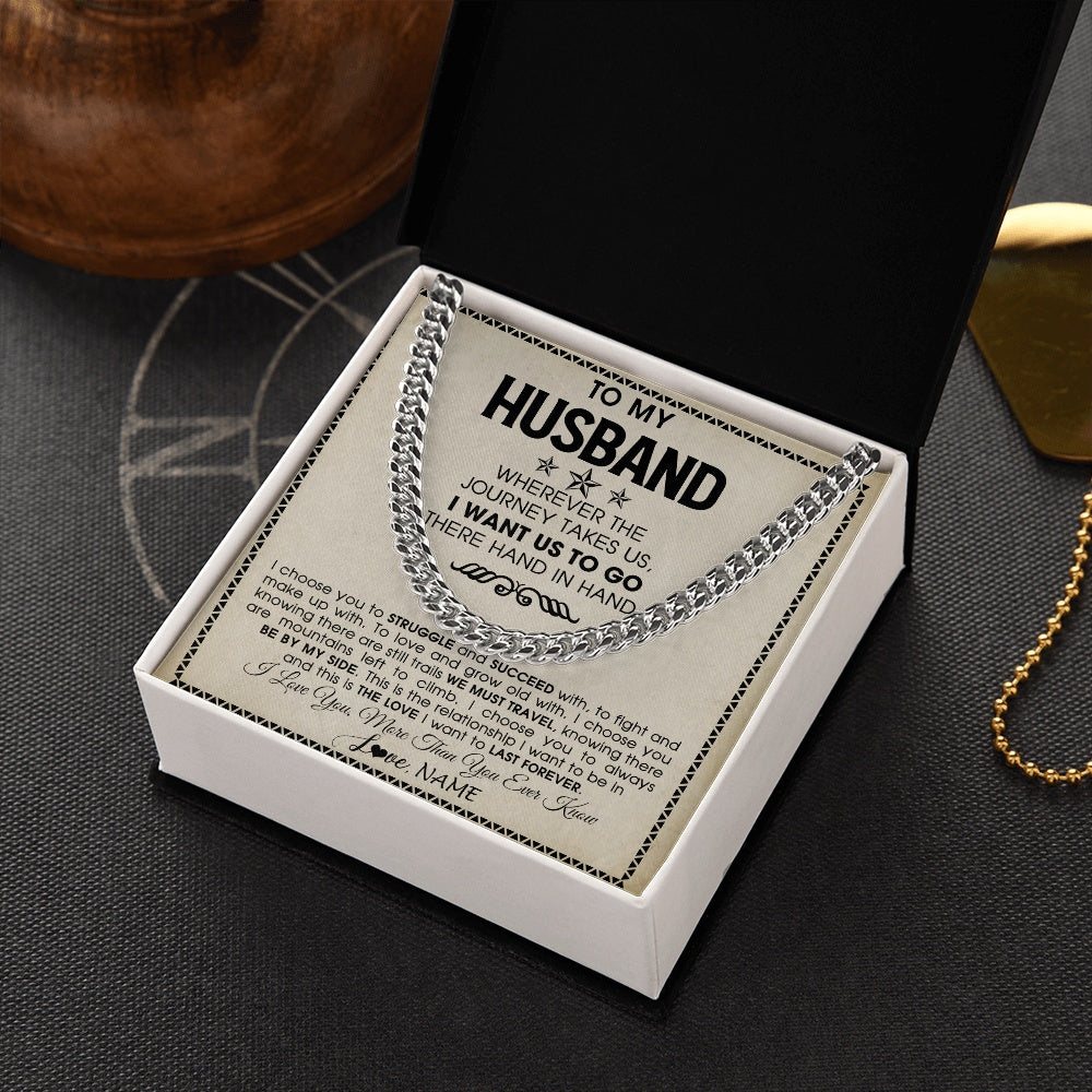 Cuban Link Chain Necklace Stainless Steel | 2 | Personalized To My Husband Cuban Necklace From Wife Wherever The Journey Takes Us Husband Birthday Anniversary Day Christmas Customized Gift Box Message Card | https://teecentury.