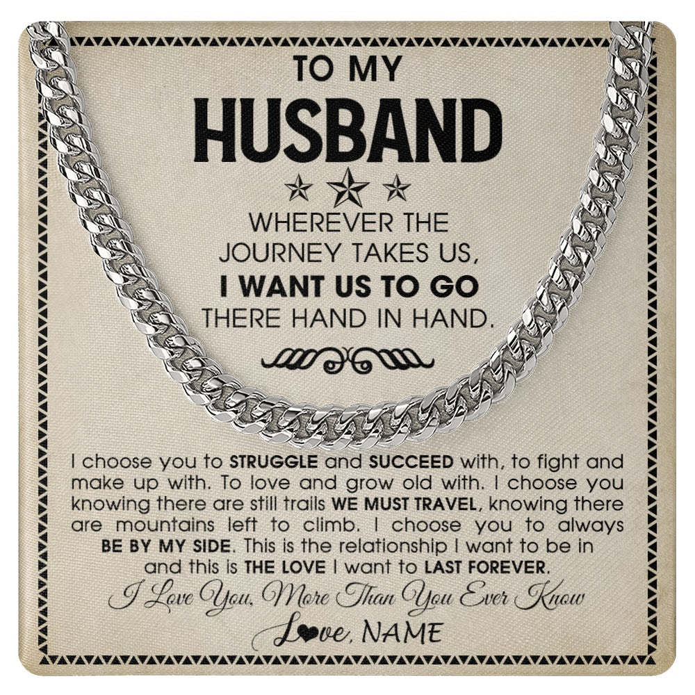 Cuban Link Chain Necklace Stainless Steel | 1 | Personalized To My Husband Cuban Necklace From Wife Wherever The Journey Takes Us Husband Birthday Anniversary Day Christmas Customized Gift Box Message Card | https://teecentury.