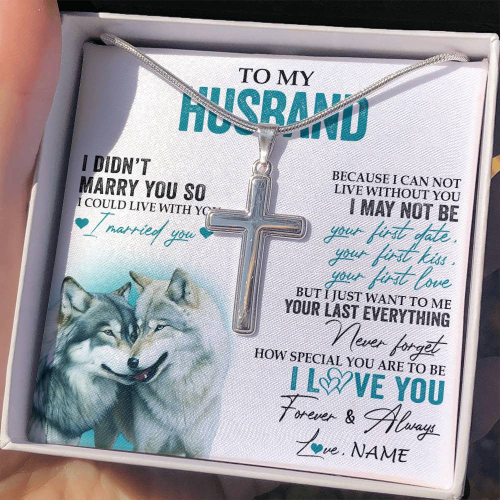 Stainless Cross Necklace Stainless Steel | 2 | Personalized To My Husband Necklace From Wife I Didn't Marry You So Wolf For Husband Wedding Anniversary Birthday Christmas Customized Gift Box Message Card | teecentury