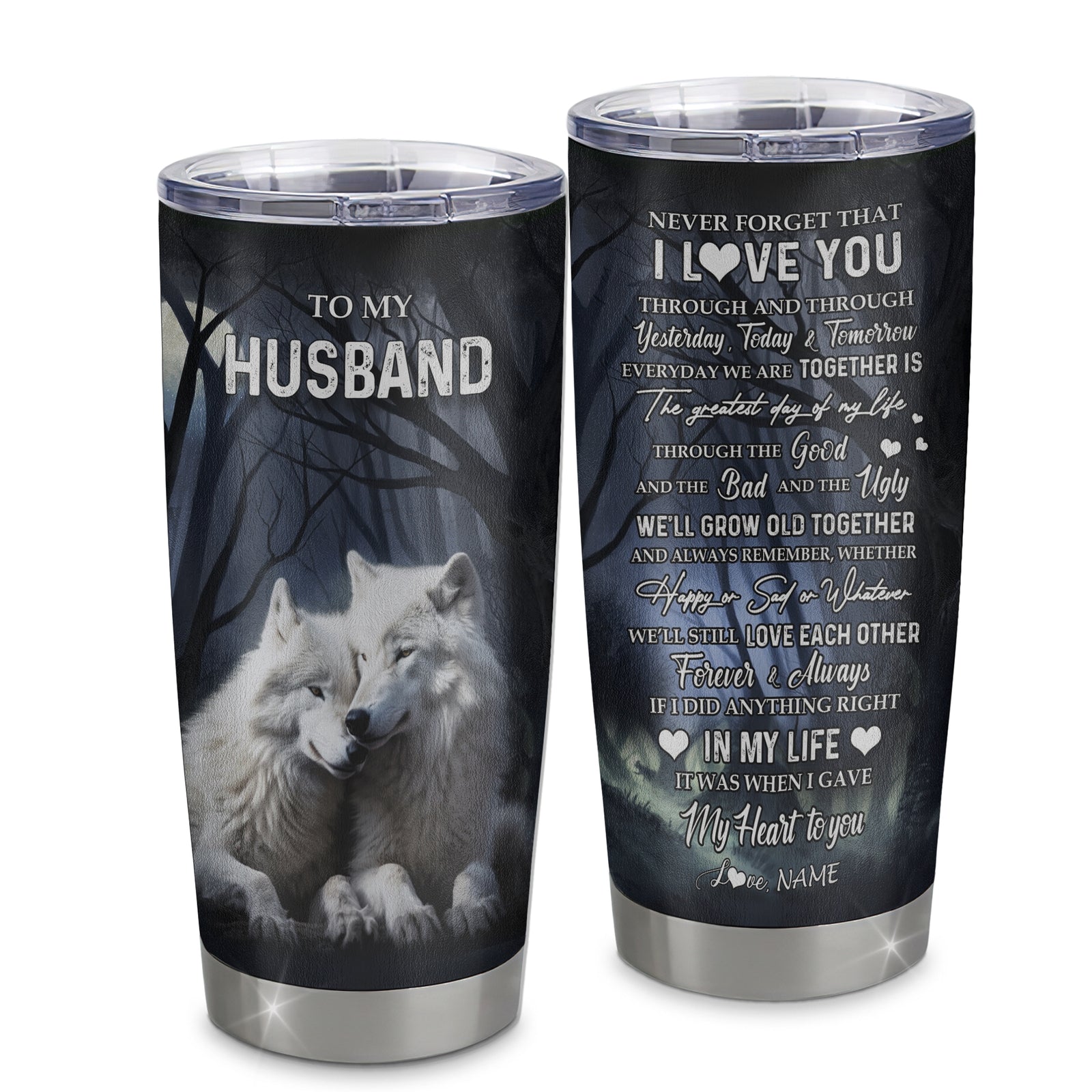 Personalized To My Husband Tumbler From Wife Stainless Steel Cup Wolf Never Forget That I Love You Husband Wedding Anniversary Birthday Christmas Travel Mug | teecentury