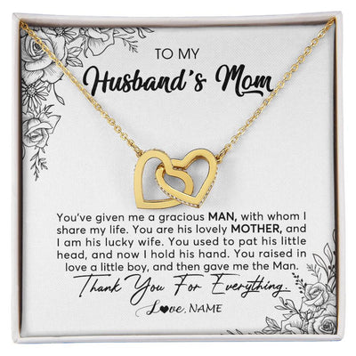 Interlocking Hearts Necklace 18K Yellow Gold Finish | Personalized To My Husband's Mom Necklace From Daughter You Are His Lovely Mother In Law Mothers Day Birthday Christmas Customized Gift Box Message Card | teecentury