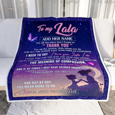 Personalized To My Lala Blanket From Grandkids Granddaughter Night Sky Thank You Love You Lala Birthday Gifts Mothers Day Christmas Customized Fleece Blanket | teecentury