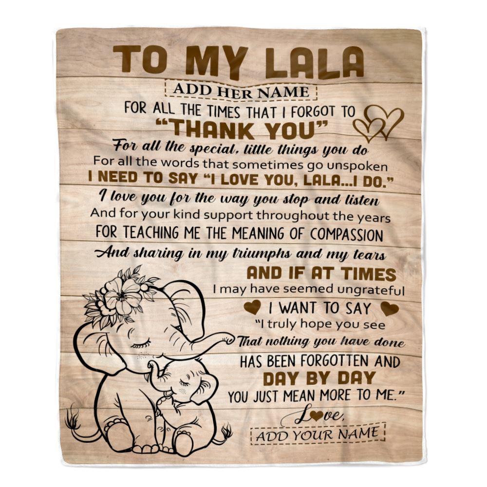 Personalized To My Lala Gift Blanket From Granddaughter Grandson Elephant Thank You Best Lala Birthday Gifts Mothers Day Christmas Custom Name Fleece Blanket | teecentury