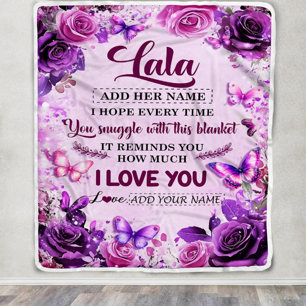 Personalized To My Lala Gifts Blanket From Granddaughter Grandson Purple Floral Birthday Gifts For Lala Mothers Day Christmas Custom Fleece Throw Blanket | teecentury