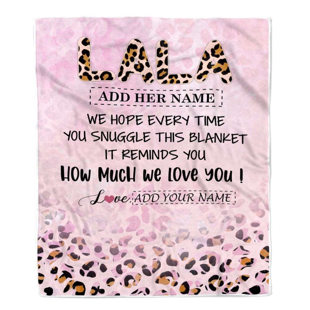 Personalized To My Lala Gifts From Granddaughter Grandson Blanket Pink Leopard Happy Birthday Gifts For Lala Mothers Day Christmas Customized Fleece Blanket | teecentury
