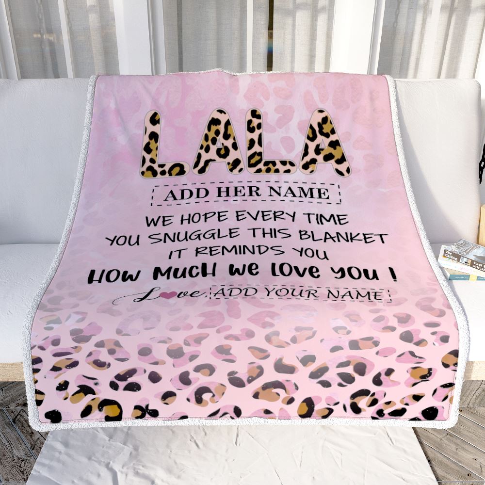 Personalized To My Lala Gifts From Granddaughter Grandson Blanket Pink Leopard Happy Birthday Gifts For Lala Mothers Day Christmas Customized Fleece Blanket | teecentury