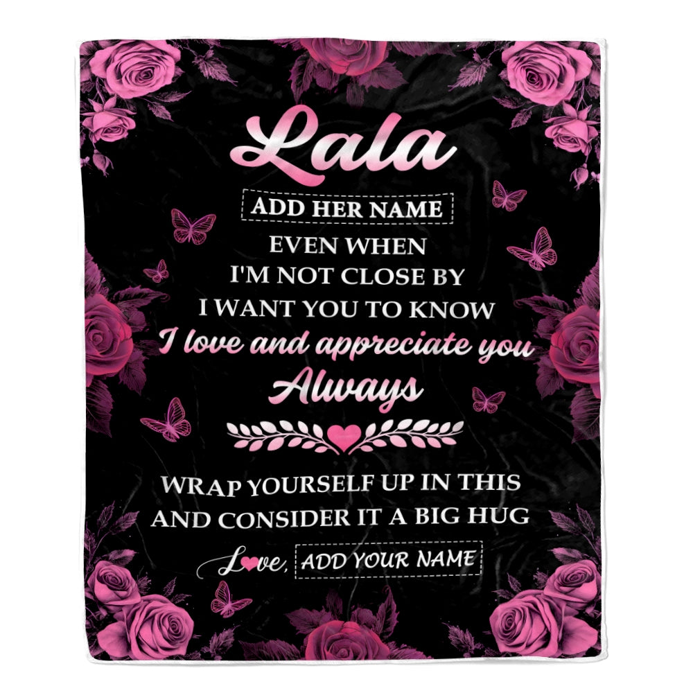 Personalized To My Lala Gifts From Granddaughter Grandson Blanket Rose Floral It A Big Hug Birthday Gift Idea For Lala Gifts Christmas Custom Fleece Blanket | teecentury