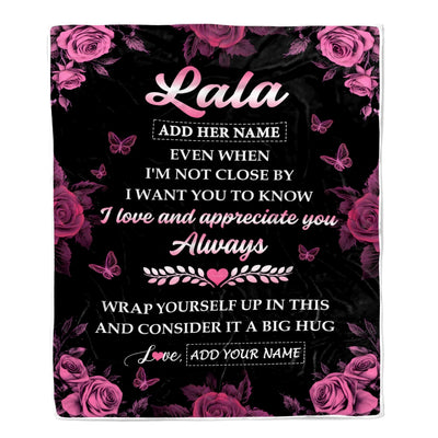 Personalized To My Lala Gifts From Granddaughter Grandson Blanket Rose Floral It A Big Hug Birthday Gift Idea For Lala Gifts Christmas Custom Fleece Blanket | teecentury