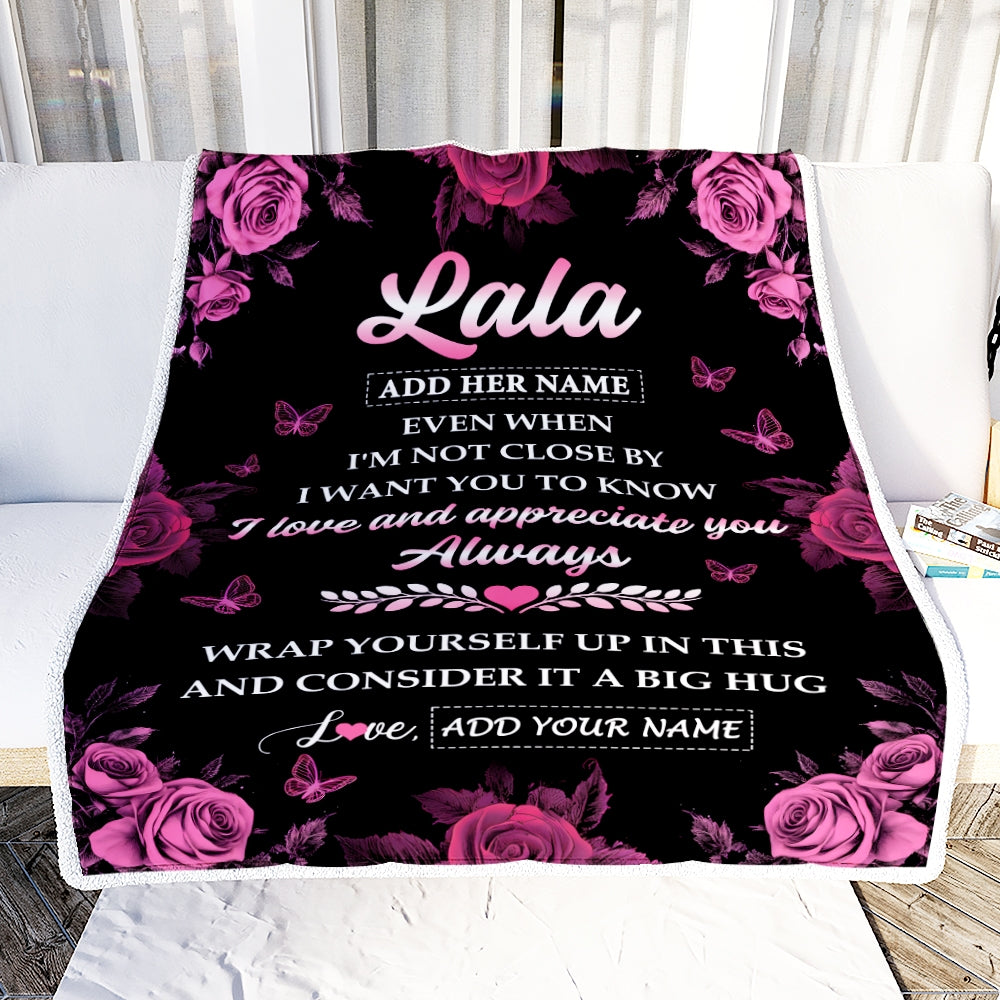 Personalized To My Lala Gifts From Granddaughter Grandson Blanket Rose Floral It A Big Hug Birthday Gift Idea For Lala Gifts Christmas Custom Fleece Blanket | teecentury