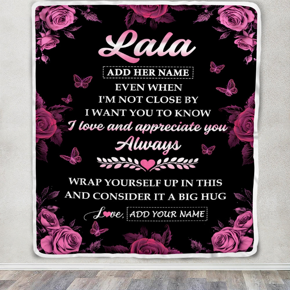 Personalized To My Lala Gifts From Granddaughter Grandson Blanket Rose Floral It A Big Hug Birthday Gift Idea For Lala Gifts Christmas Custom Fleece Blanket | teecentury