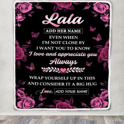 Personalized To My Lala Gifts From Granddaughter Grandson Blanket Rose Floral It A Big Hug Birthday Gift Idea For Lala Gifts Christmas Custom Fleece Blanket | teecentury