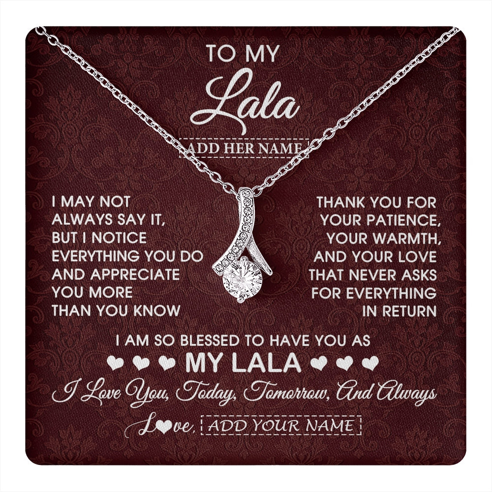 Alluring Beauty Necklace 14K White Gold Finish | 1 | Personalized To My Lala Gifts From Granddaughter Necklace Meaningful Jewelry Pendant Gifts For Lala Mothers Day Birthday Christmas Custom Gift Box Message Card | https://teecentury.