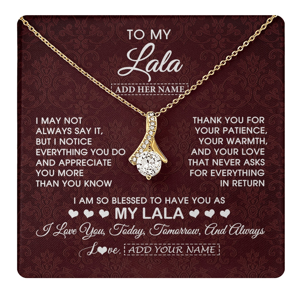 Alluring Beauty Necklace 18K Yellow Gold Finish | 1 | Personalized To My Lala Gifts From Granddaughter Necklace Meaningful Jewelry Pendant Gifts For Lala Mothers Day Birthday Christmas Custom Gift Box Message Card | https://teecentury.