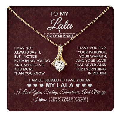 Alluring Beauty Necklace 18K Yellow Gold Finish | 1 | Personalized To My Lala Gifts From Granddaughter Necklace Meaningful Jewelry Pendant Gifts For Lala Mothers Day Birthday Christmas Custom Gift Box Message Card | https://teecentury.