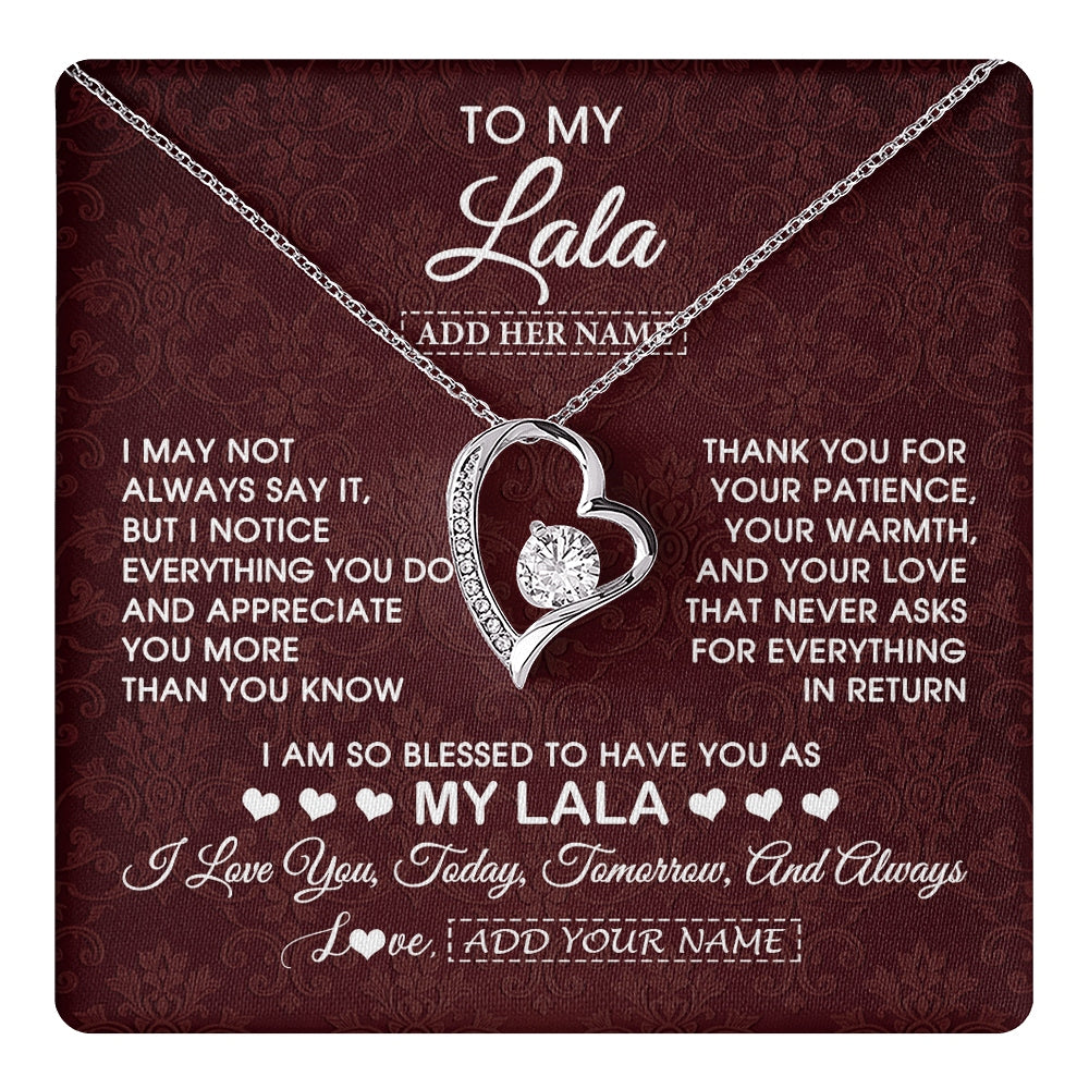 Forever Love Necklace 14K White Gold Finish | 1 | Personalized To My Lala Gifts From Granddaughter Necklace Meaningful Jewelry Pendant Gifts For Lala Mothers Day Birthday Christmas Custom Gift Box Message Card | https://teecentury.
