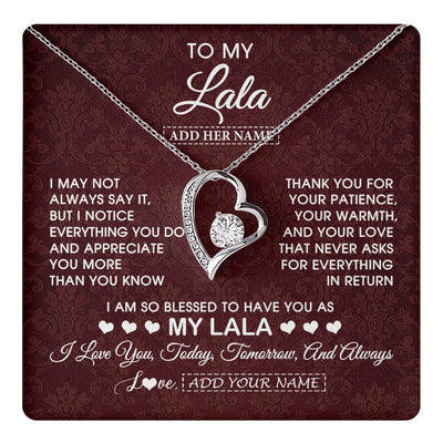 Forever Love Necklace 14K White Gold Finish | 1 | Personalized To My Lala Gifts From Granddaughter Necklace Meaningful Jewelry Pendant Gifts For Lala Mothers Day Birthday Christmas Custom Gift Box Message Card | https://teecentury.