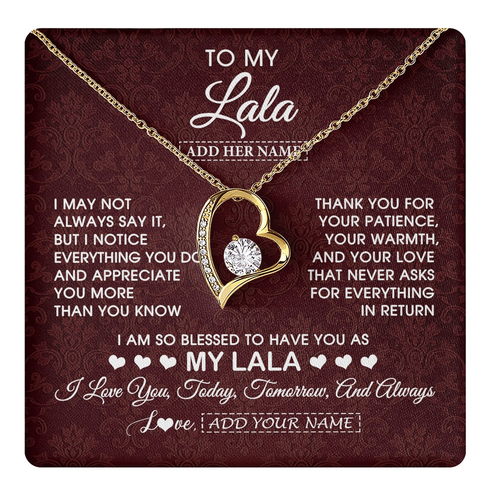 Forever Love Necklace 18K Yellow Gold Finish | 1 | Personalized To My Lala Gifts From Granddaughter Necklace Meaningful Jewelry Pendant Gifts For Lala Mothers Day Birthday Christmas Custom Gift Box Message Card | https://teecentury.