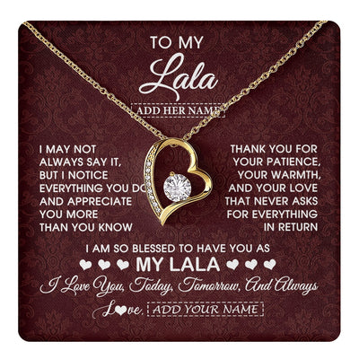 Forever Love Necklace 18K Yellow Gold Finish | 1 | Personalized To My Lala Gifts From Granddaughter Necklace Meaningful Jewelry Pendant Gifts For Lala Mothers Day Birthday Christmas Custom Gift Box Message Card | https://teecentury.