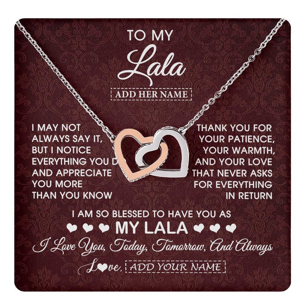 Interlocking Hearts Necklace Stainless Steel & Rose Gold Finish | 1 | Personalized To My Lala Gifts From Granddaughter Necklace Meaningful Jewelry Pendant Gifts For Lala Mothers Day Birthday Christmas Custom Gift Box Message Card | https://teecentury.